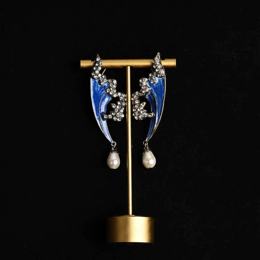 Blue Wave Pearl Alloy Necklace and Earrings Jewelry Set