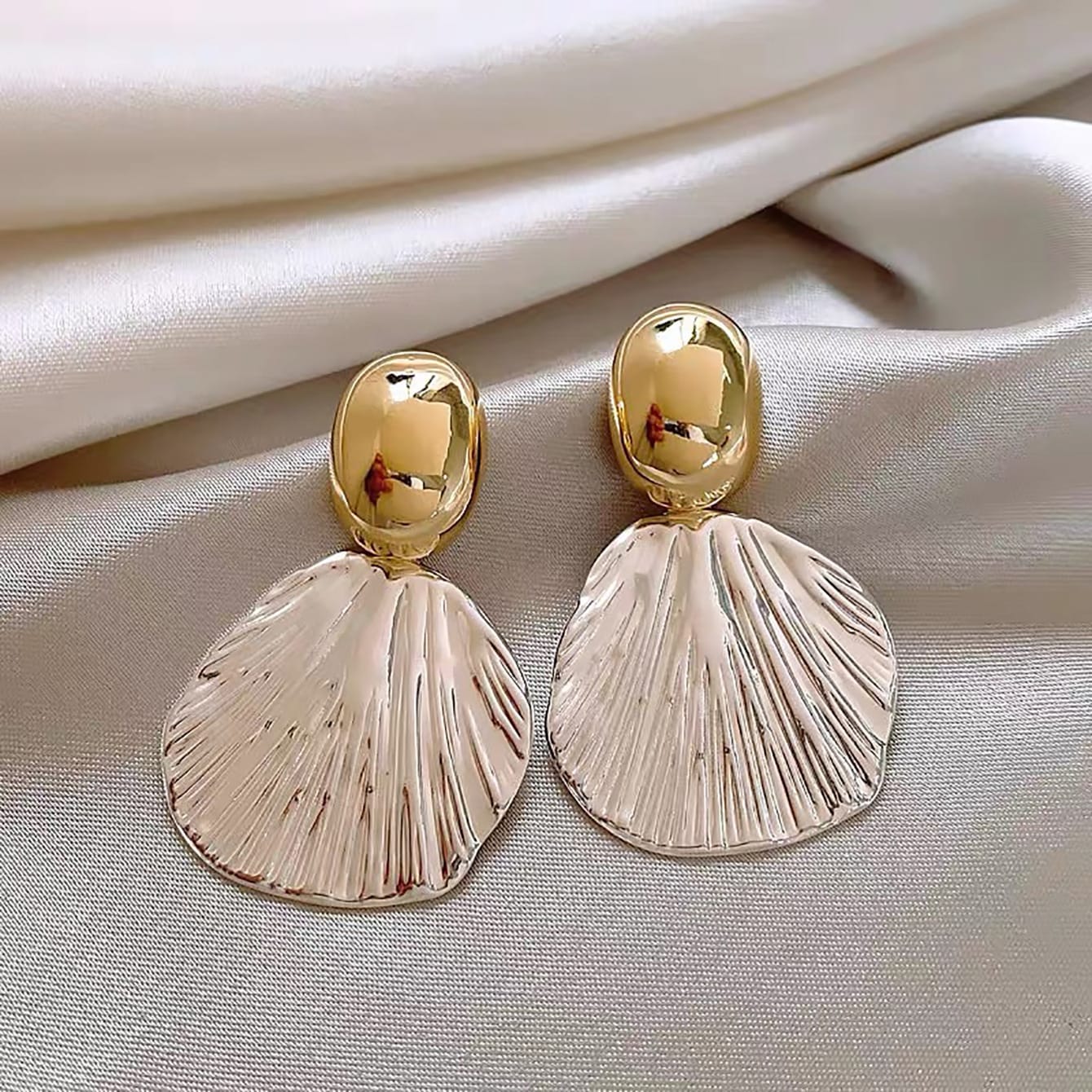 Silver Needle Metal Petal Earrings