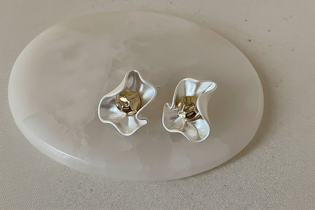 Retro Matte Petal Metal Earrings
