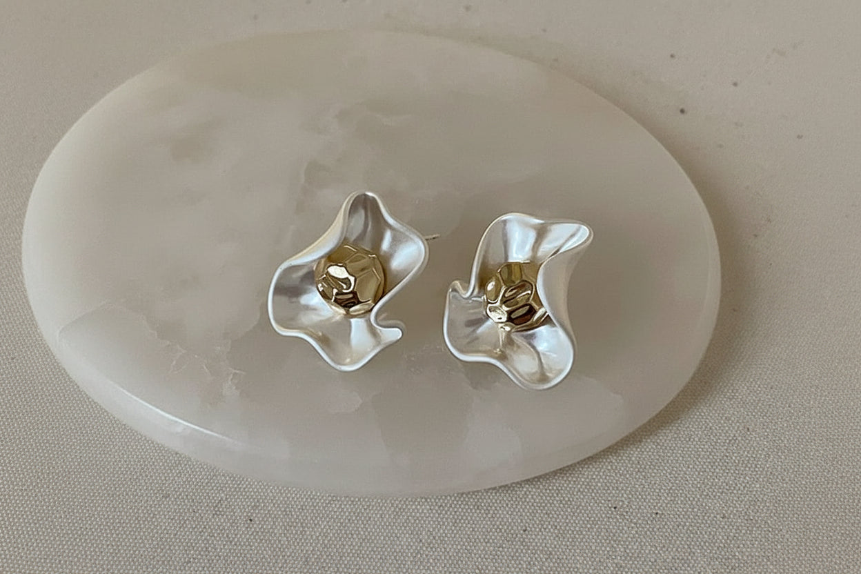 Retro Matte Petal Metal Earrings