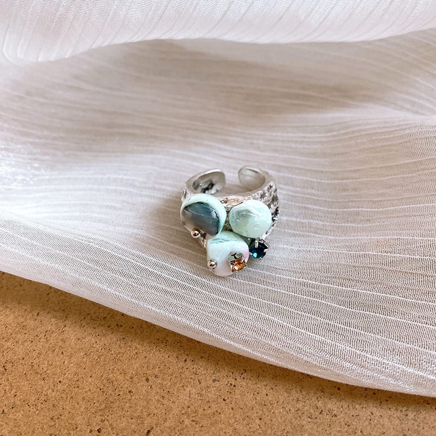 Grunge Molten Silver Statement Ring Pair