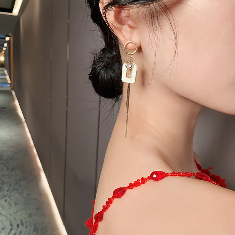Silver Needle Asymmetric Acrylic Square Tassel Earrings