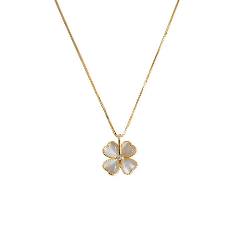 Glass Opal Clavicle Chain 14k gold plated with Enamel Drip-glazed Three Dimensional Petal Adjustable Ring SET
