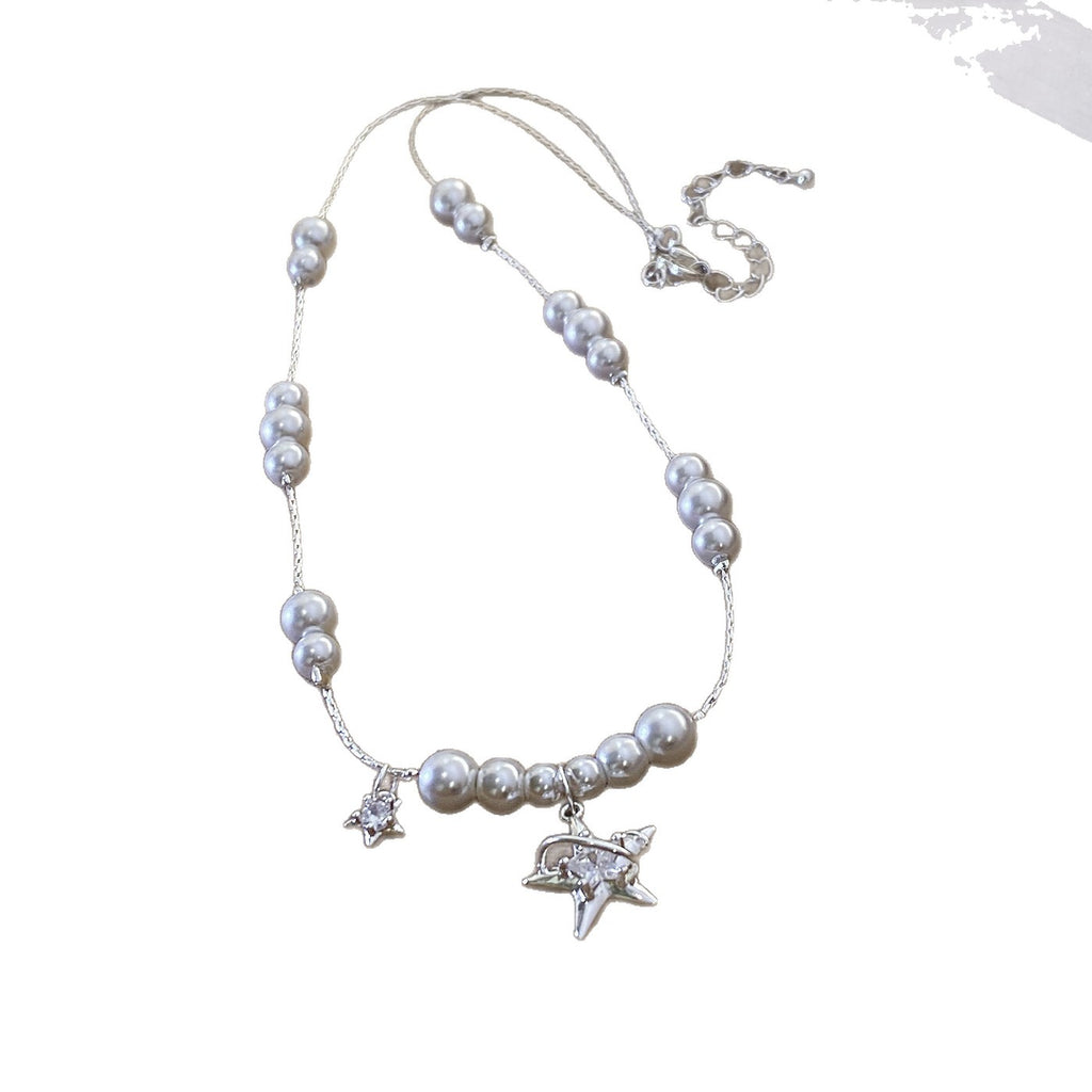 Zircon Pearl Beaded star adjustable necklace