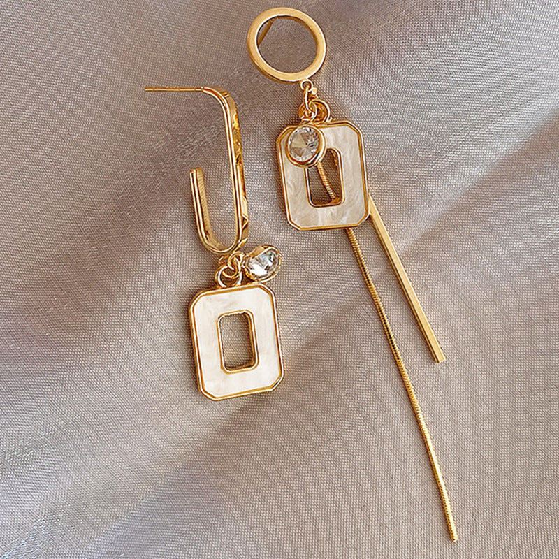 Silver Needle Asymmetric Acrylic Square Tassel Earrings