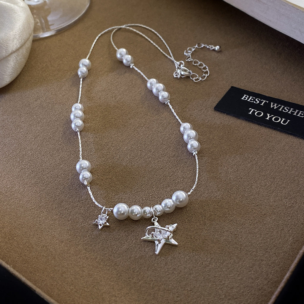 Zircon Pearl Beaded star adjustable necklace