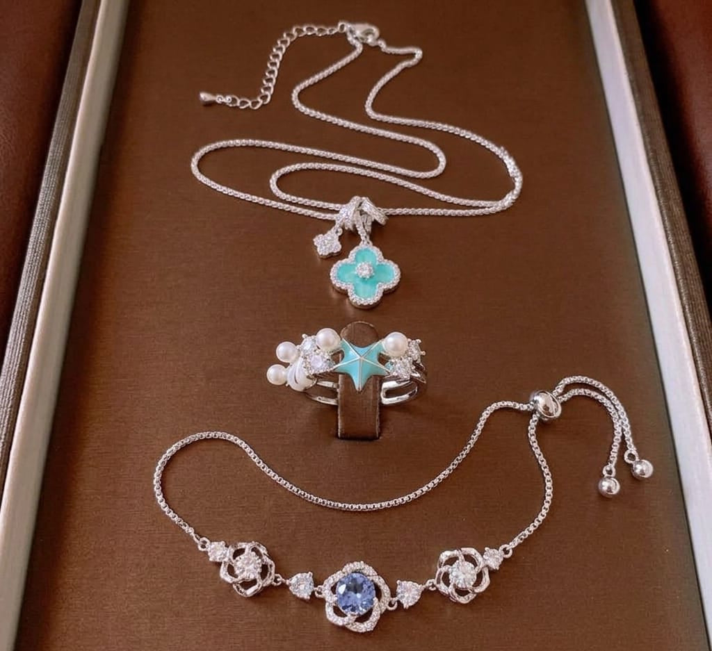 Ocean Necklace Ring and Bracelet Set