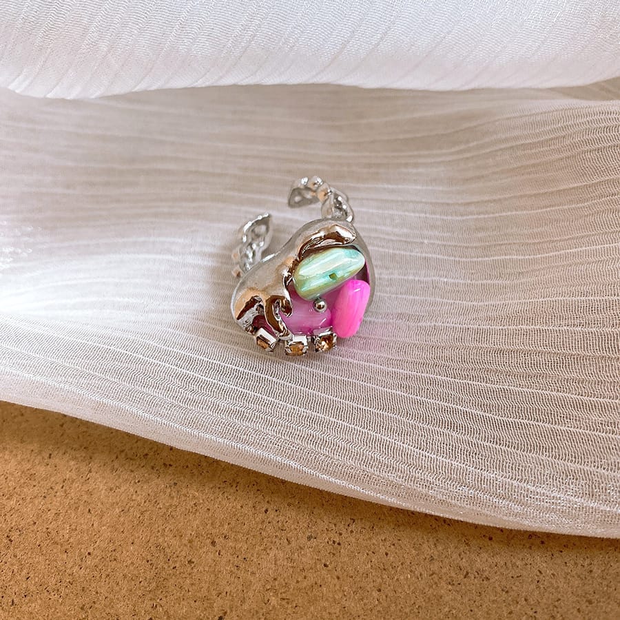 Grunge Molten Silver Statement Ring Pair