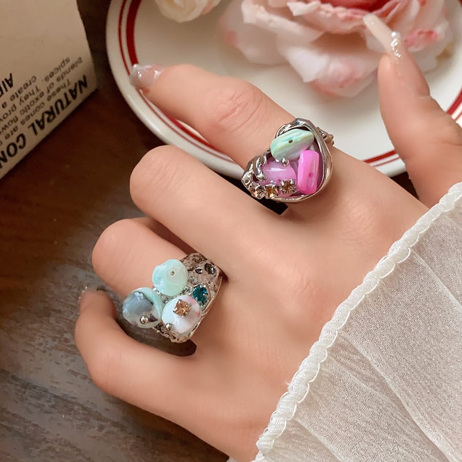 Grunge Molten Silver Statement Ring Pair