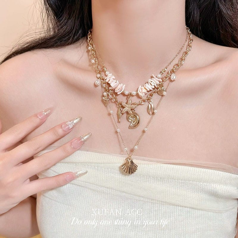 Bohemian Style Golden Shell and Starfish Necklace