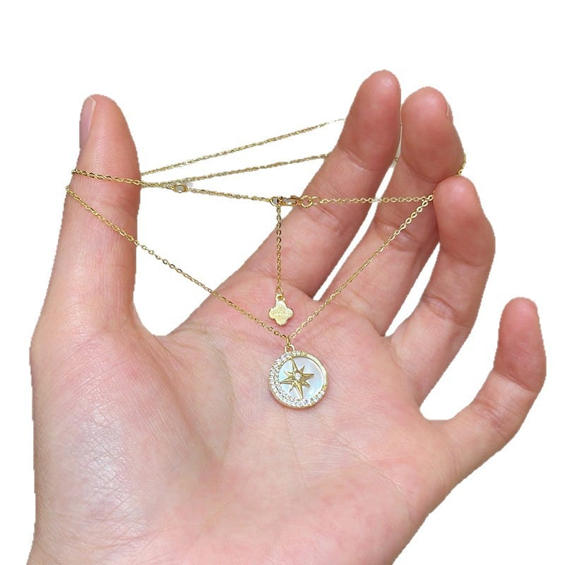 Star Pendant Tilate Golden Circle Earrings - Silver Needle