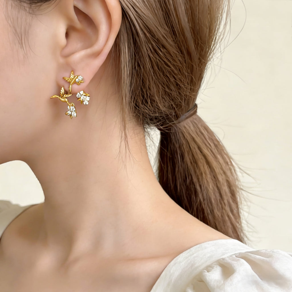 Double Bird Earrings with Zircon Inlay