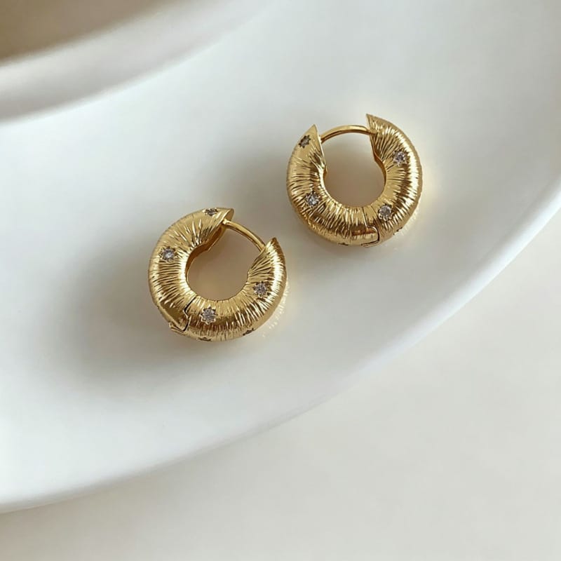 Star Pendant Tilate Golden Circle Earrings - Silver Needle