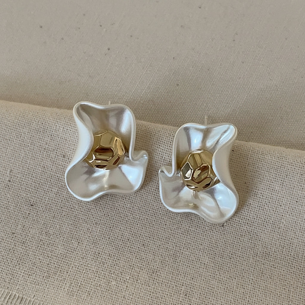 Retro Matte Petal Metal Earrings