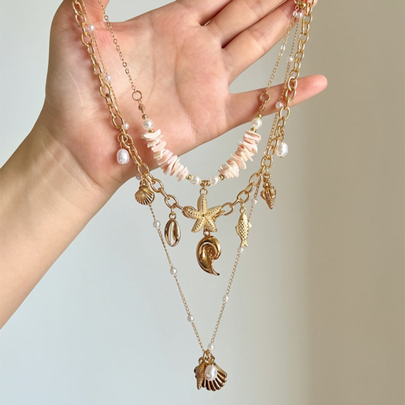 Bohemian Style Golden Shell and Starfish Necklace