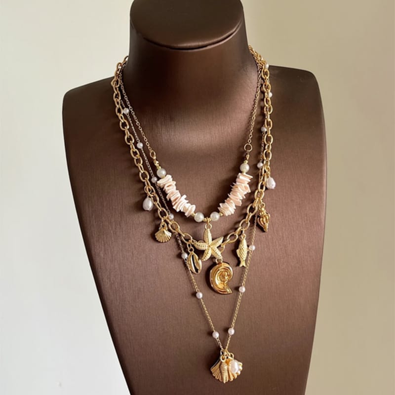Bohemian Style Golden Shell and Starfish Necklace