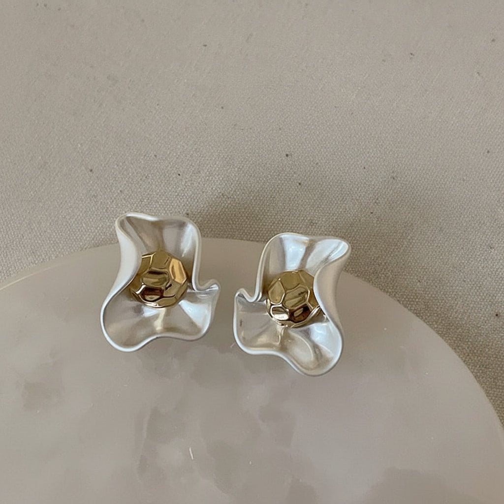 Retro Matte Petal Metal Earrings