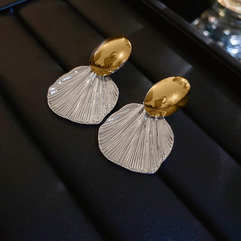 Silver Needle Metal Petal Earrings