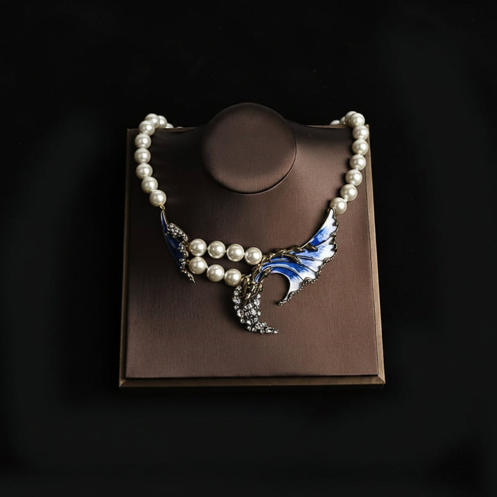 Blue Wave Pearl Alloy Necklace and Earrings Jewelry Set