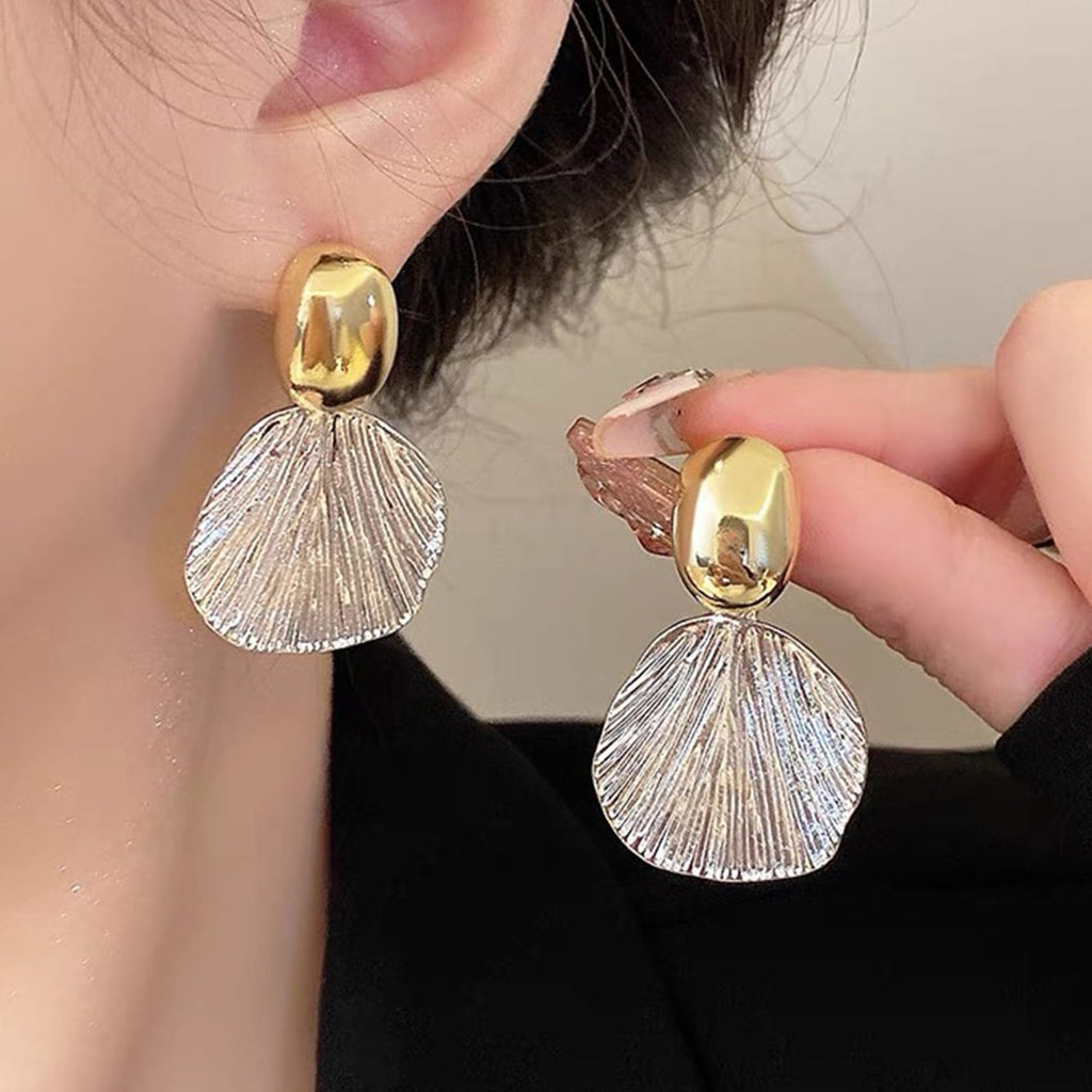 Silver Needle Metal Petal Earrings